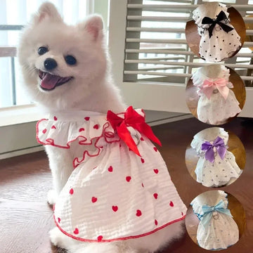 Sweetheart Bow-Accent Summer Cotton Dress for Small Dogs