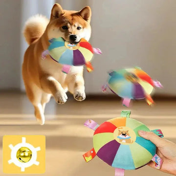 Dog Plush Squeaky Flying Disc Toy Durable Chew & Teeth Cleaning Toy