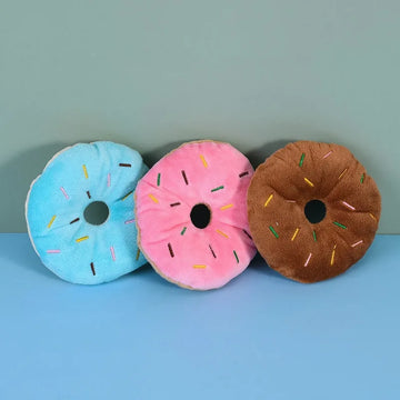 Plush Donut Dog Squeaky Toy Soft Interactive Chew Toy