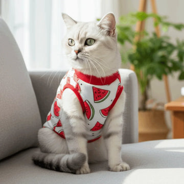 Fruit Print Cat Recovery Suit Soft Elastic Post-Surgery Jumpsuit