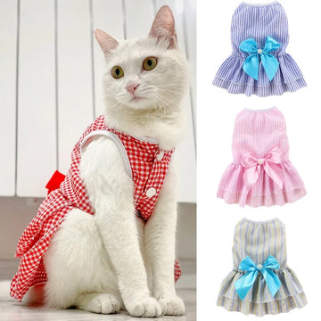 Princess Pet Dress Striped Plaid Bow Outfit