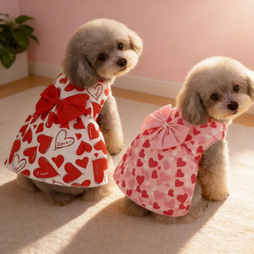 Spring Dog Princess Dress with Heart Pattern