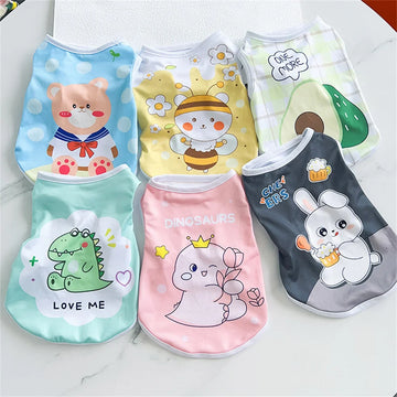 Summer Cartoon Print Cat Vest Lightweight Sleeveless Clothing for Cats