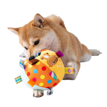Plush Dog Squeaky Ball Toy with Bell