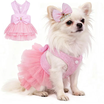 Summer Dog Dress with Bowknot Clips