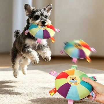 Dog Plush Flying Disc Toy with Bell